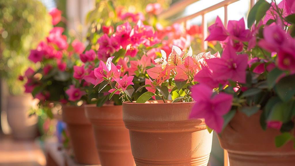 Watering instructions for healthy growth of bougainvillea in pots.