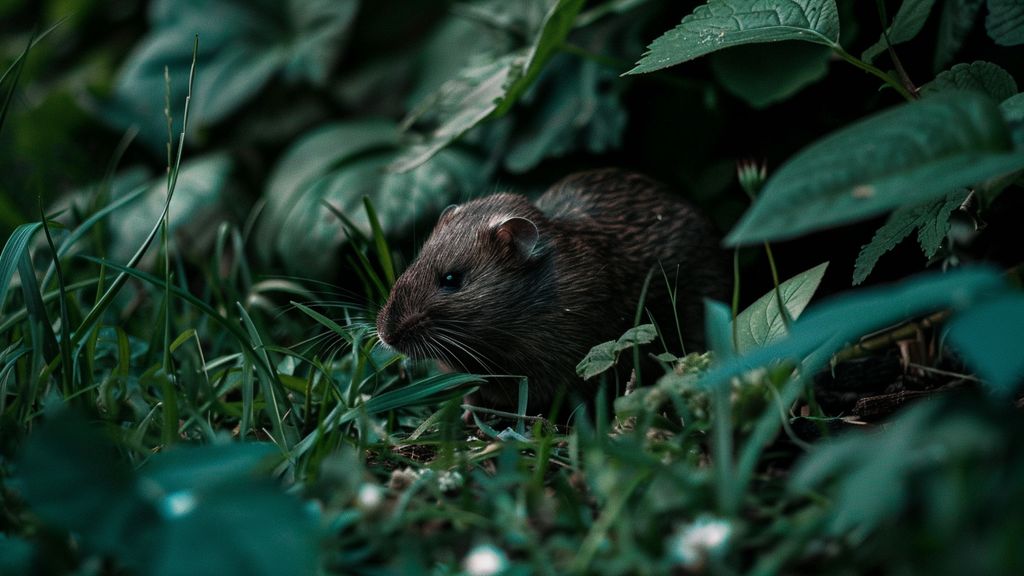 Mole hunting for prey in a garden during a damp evening