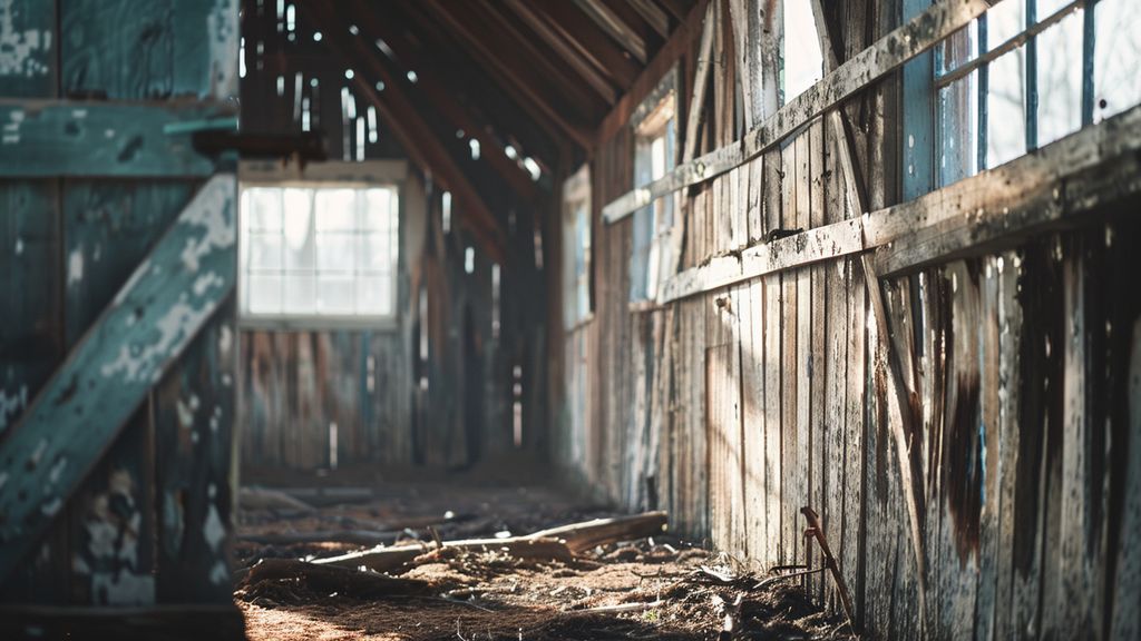 Old wooden barn structure saved from mold infestation with white vinegar